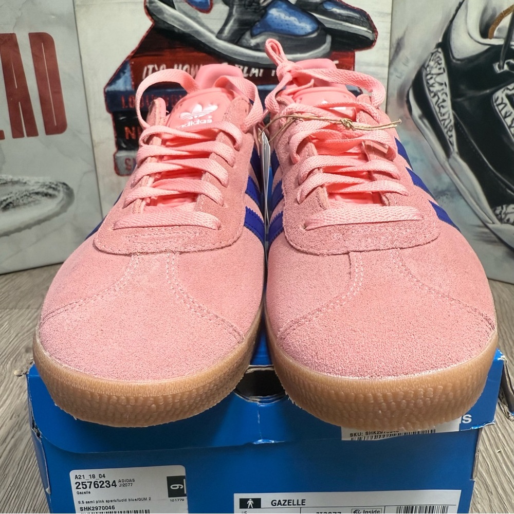 New Adidas Originals Gazelle Semi Pink Spark Lucid Blue Casual Shoes Sneaker - Picture 6 of 13